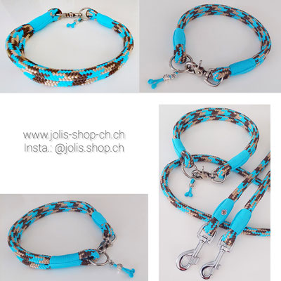 Bild 1 / Art.-Nr.: 6085-1 / Hundehalsband (12mm Seil / Skyland) mit Karabinerverschluss (silber) Halsumfang 58cm        Total Preis: CHF 38.-