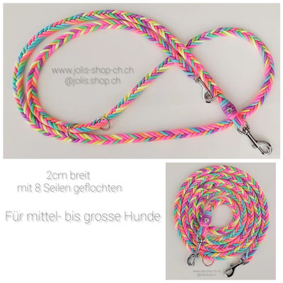 Art.-Nr.: 6025 / Hundeleine 210cm / Multi Rainbow  mit 8 Seilen geflochten  (für mittelgrosse Hunde)                                                    Preis: CHF 38.60