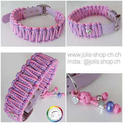 Art.-Nr. : 7031  L/XL Halsband "Biothane komplett" (Geflecht 4cm breit / Biothane 2,5cm breit) 36cm-45cm, Farbe: Rosa/Lila     Total Preis: CHF 45.-
