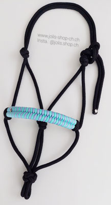 Art.-Nr.:2089  / 8mm Knotenhalfter mit geflochtenem Nasenband (Schwarz) Gr. COB (Nase/26cm, Backe/24cm, Kehle 14,5cm, Kehle bis Ganasche 24cm)     Preis: CHF 32.-