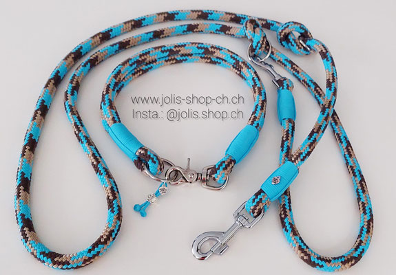 Bild 2 / Art.-Nr.: 6085-2 / Hundehalsband (12mm Seil / Skyland) mit Karabinerverschluss (silber) Halsumfang 58cm       Total Preis: CHF 38.-