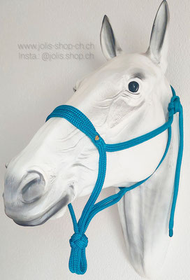 Art.-Nr.: Bild 9 / 2003-4 / Knotenloses Halfter ca. 1,7cm breit  (Grösse FULL) Nase 26cm, Backe 27,5, Ganasche 25cm, Kehle 19cm   Preis: CHF 32.-