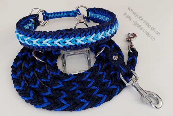 Bild 2 / Art.-Nr.: 6063-2 / Hundeleinen-Set  Leine (blau) für mittel bis grosse Hunde  190cm lang CHF 35.- / Zugstopphalsband "Stubborn Milow" blau CHF 48.- (4cm breit / Zugstopp geflochten)  Halsumfang 47cm/Kopfumfang 53cm)     Preis: CHF 83.- 