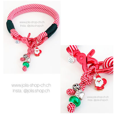 7017 / X-Mas Halsband Candystick 2,2cm breit mit rotem Karabiner, Halsumfang 36cm    Total Preis: CHF 39.-