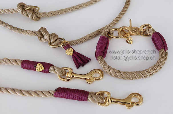 Bild 1 / Art.-Nr.: 6083-1 / Hundeleinen-Set Leine +/-180cm (6mm kleinste dicke 6mm gedrehtes Seil) für Mini-Kleine Hunde  CHF 38.- / Halsband (6mm gedrehtes Seil) Halsumfang 22cm CHF 31.-    Total Preis: CHF 69.-