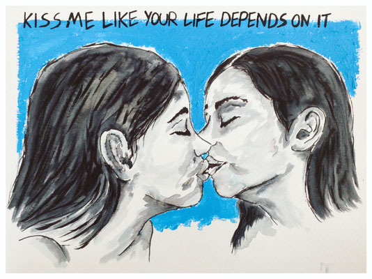 Kiss Me | acrylic & ink on paper | 32x24 cm | 12,6x9,4 inches