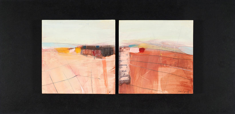 geteilte Landschaft, Öl auf Malplatte, 32 x 65 cm