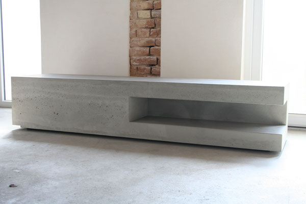 Beton Lowboards Und Sideboards Regale Tv Rack Tv Bank Lautsprecher Design Modern Wohnzimmer Kunst Schreiner Naturstein Organisch Rund Stein Marmor Granit Geschwungen Betonsaule Betonlampe Betonmobel Betoncouchtisch Betontisch Betonlowboard