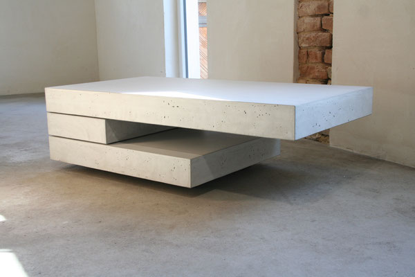 Beton Couch Tisch Couchtisch Betontisch OKTAVE  schwebend mit praktischem Stauraum in der Nähe von Frankfurt Wiesbaden oder Mainz , Weiß , Hell ,