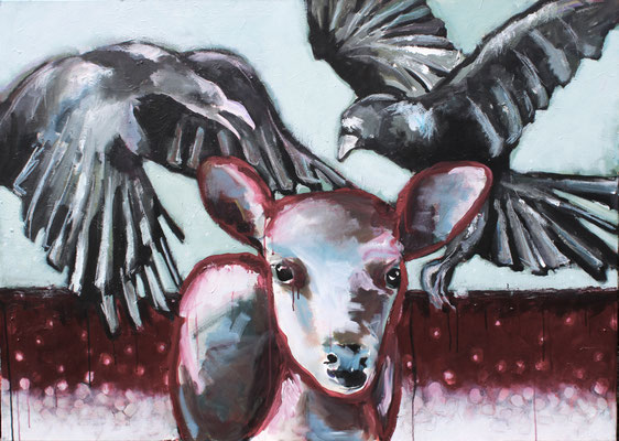 Raben und Reh, 140/100 cm, 2013 *