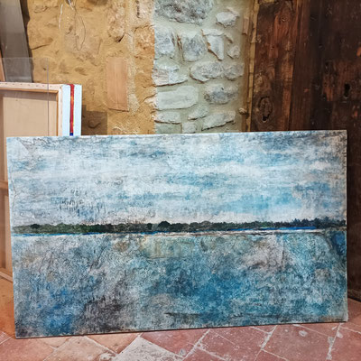  Lagune di Orbetello 2024. Acryl, Pigmente und Eitempera auf Holz, 126 x 74 cm