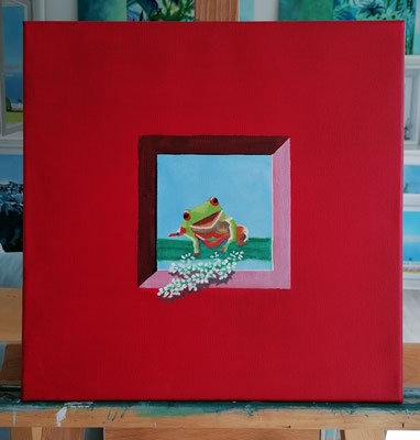 40 x 40 cm Trompe-l'oeil Frosch, Acryl on Canvas