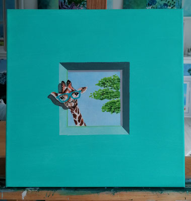40 x 40 cm Trompe-l'oeil Giraffe, Acryl on Canvas