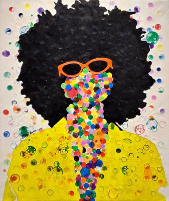 Now You See Me, 2022. Acrylic, plaster of Paris, repurposed plastic on canvas 20in x 24in SOLD