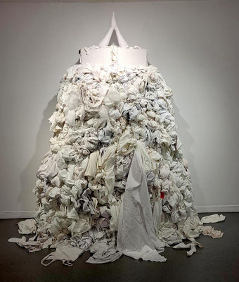 Whites Only?, 2024; used clothing, clothes closet, wood, wire, plaster of Paris; 90in x 77in x 48in
