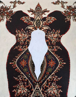 Mirror Mirror, 2023. Acrylic on fabric on board. Glass framed 17in x 21in