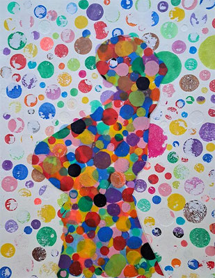 Arms akimbo, 2022. Acrylic, repurposed plastic on paper 8in x 10in SOLD