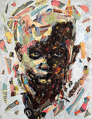Ode to Benon Lutaaya. Acrylic, collage on canvas SOLD (Licensed by NBC Universal Television to appear on the set of Bel-Air, 'a re-imagination of the beloved sitcom, "The Fresh Prince of Bel-Air")