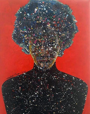 Black Magic, 2022. Acrylic, newsprint, mixed media on canvas 16in x 20in SOLD