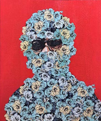 Flowered Memories, 2025 Oil, acrylic, laser transfer on canvas. 24” x 20”