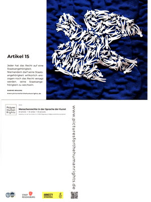 Postkarte der OpenAir Ausstellung "30 Artikel . 30 Künstler . 30 Bilder" Picturesforthehumanrights e.V. Regensburg 2021