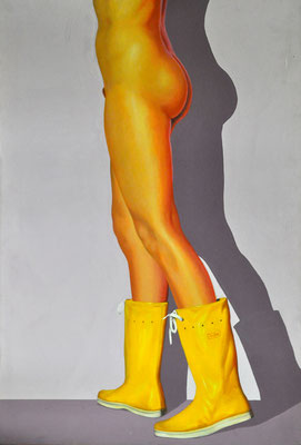 THINKE - YELLOW RUBBER BOOTS // 80x120 cm // acrylic & oil on canvas