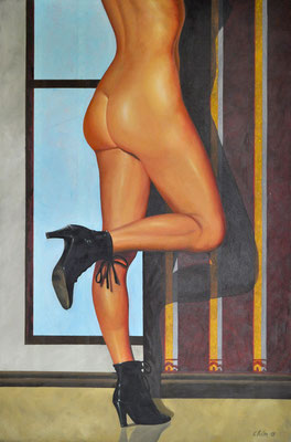 PATRICIA - BLACK SHOES // 80x120 cm // acrylic & oil on canvas