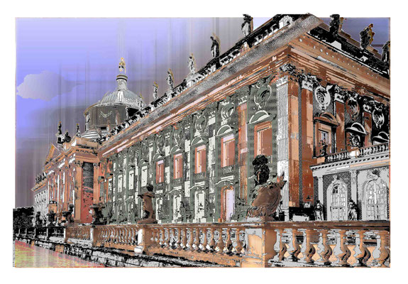 Das neue Palais Potsdam Radierung/ Mischtechnik