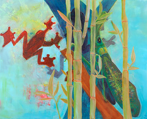 Roter Springfrosch, Acryl auf Leinwand, 80 x 100 cm