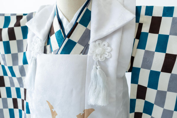 3歳　被布　男の子　85-105cm　ichimatsu-kimono × kbt-coat-white