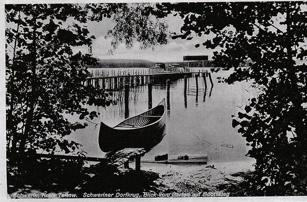 Schweriner Dorfkrug in Schwerin a. Teupitzsee, Bes. Curt Kreis - Fernruf Teupitz (Mark) 141, Post über Gr. Besten, Kreis Teltow, Eisenbahnstation Teupitz - Gr. Köris, Kopie einer Postkarte, gelaufen 17.8.1938  (Archiv)
