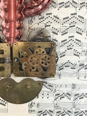 Tableau toile article partition musique ancien vintage mécanisme horloge montres horlogerie steampunk cactus decoration cuivre couleur modern actuel