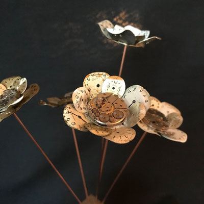 Vase Blume Uhren Mechanismus Hintergrund Schöpfung Kunst Künstler Vintage Metall Steampunk Erholung Recycling