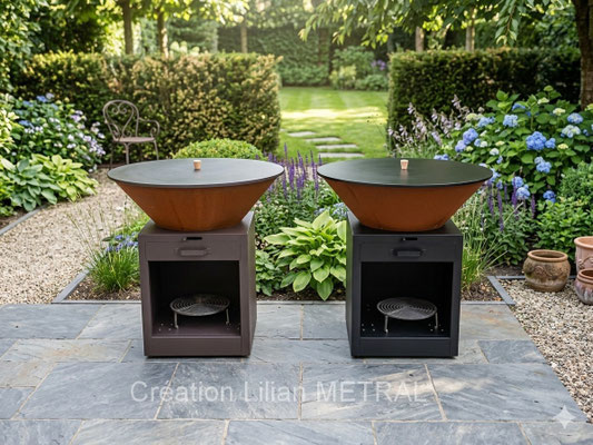 Brasero corten + meuble peint époxy+ couvercle aluminium
