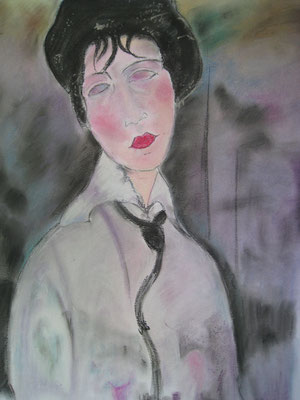 Copie Modigliani 'femme avec cravate' - pastel - 40x30