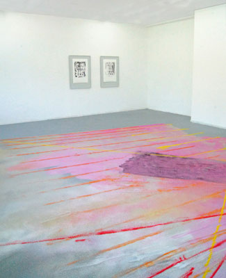 Arthur est un perroquet/ Arthur ist ein Papagei  Farbsand auf Boden, 5x6 m  Ausstellungsansicht : Cover your crystal eyes, Meisterschülerausstellung,2016