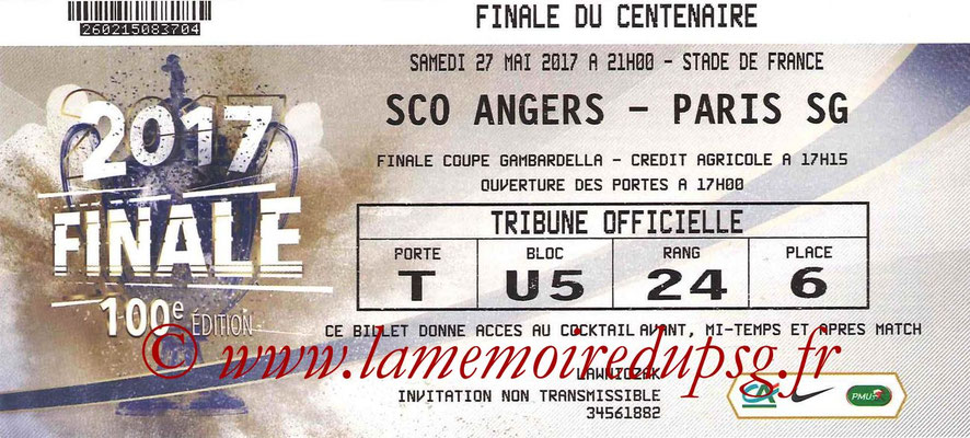 Ticket  PSG-Angers  2016-17