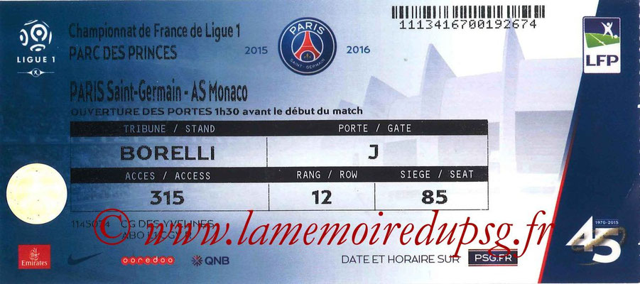 Tickets  PSG-Monaco  2015-16