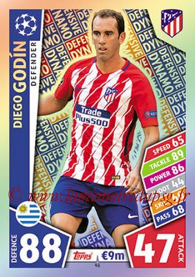 2017-18 - Topps UEFA Champions League Match Attax - N° 041 - Diego GODIN (Club Atletico de Madrid) (Defensive Dynamo)