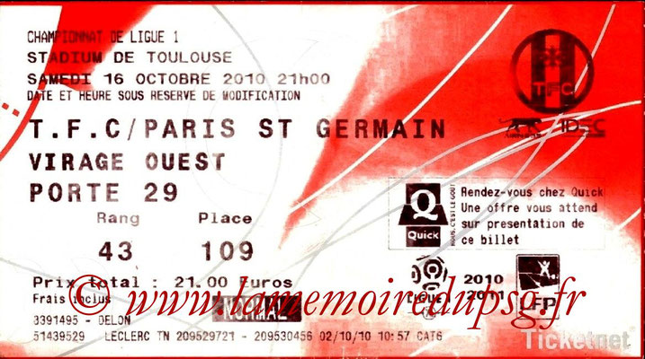 Tickets  Toulouse-PSG  2010-11