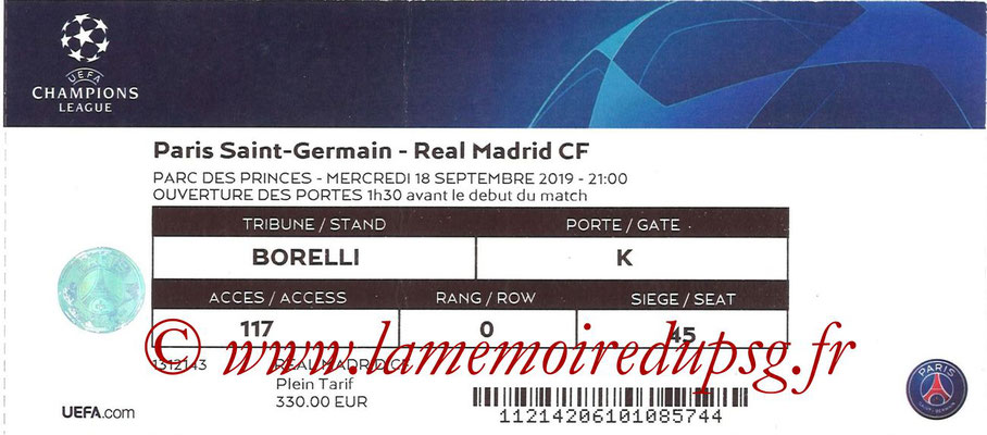 Ticket  PSG-Real Madrid  2018-19