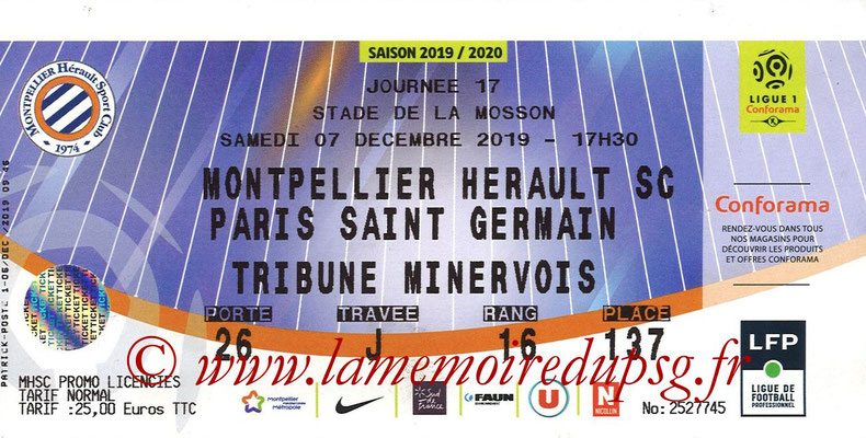 Ticket  Montpellier-PSG  2019-20