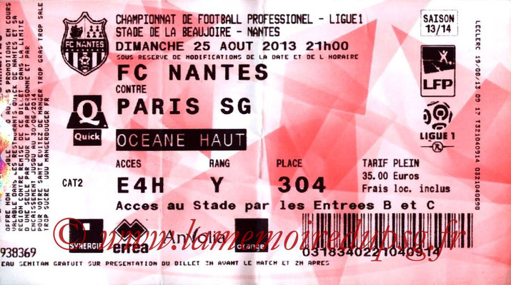 Tickets  Nantes-PSG  2013-14