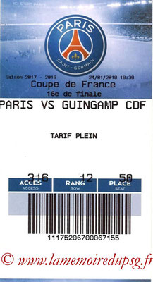 Tickets  PSG-Guingamp  2017-18