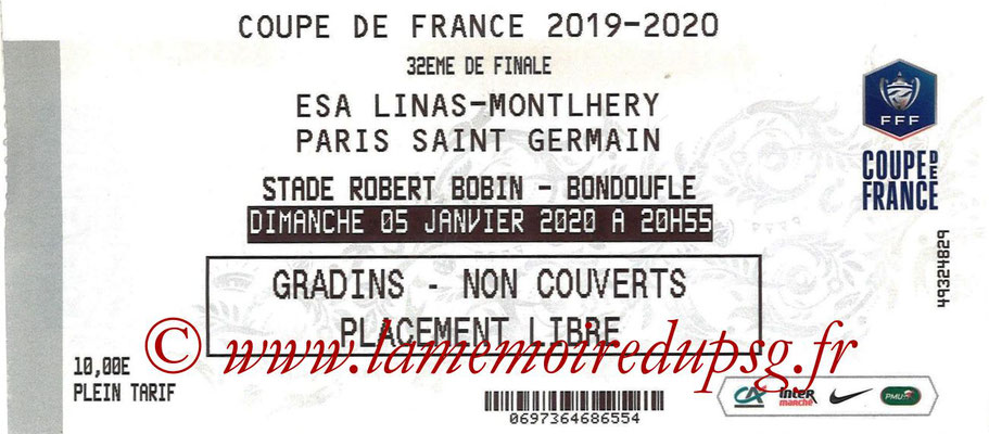 Ticket  Linas Montlhery-PSG  2019-20