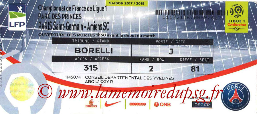 Tickets  PSG-Amiens   2017-18