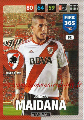 2016-17 - Panini Adrenalyn XL FIFA 365 - N° 092 -  Jonatan MAIDANA (CA River Plate)