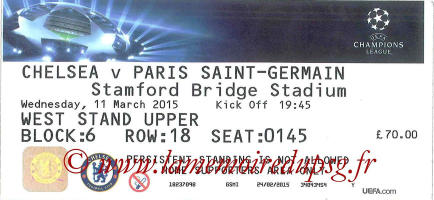 Tickets  Chelsea-PSG  2014-15
