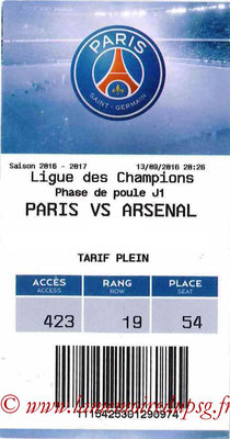 Tickets  PSG-Arsenal  2016-17