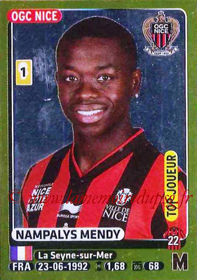 2015-16 - Panini Ligue 1 Stickers - N° 319 - Nampalys MENDY (OGC Nice) (Top joueur)